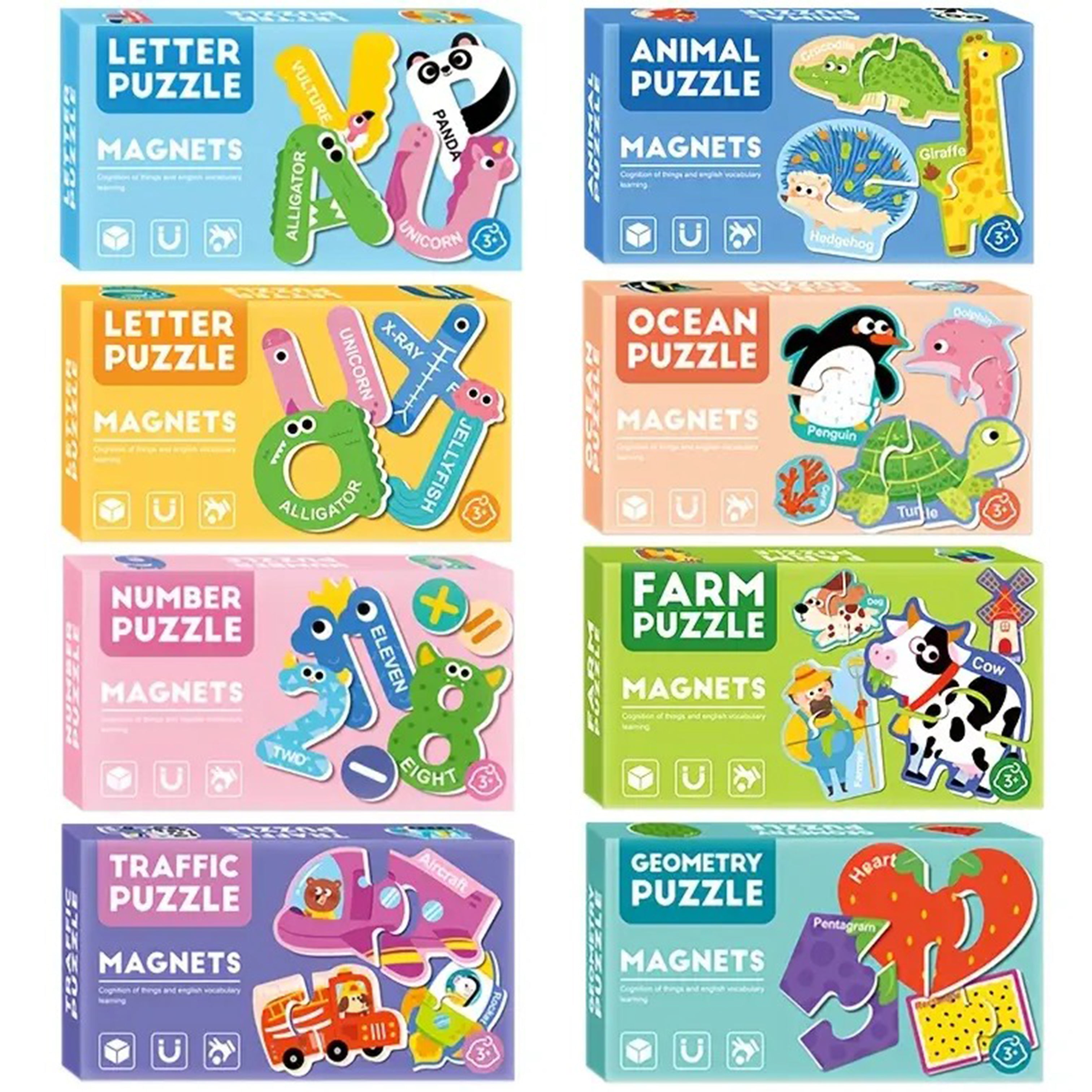 Magnetic Stickers Puzzle, Letters, Numbers, Fruits, Dinosaurs, Animals ...