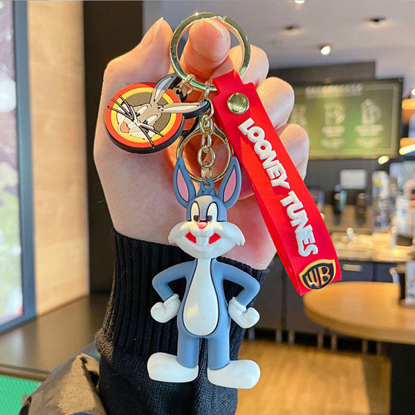 3D rubber figure keychain featuring Bugs Bunny from Looney