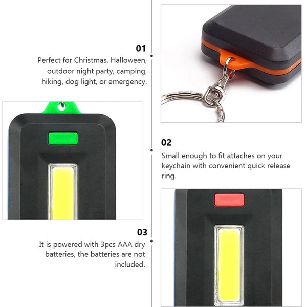 Mini COB Portable Pocket Keychain Flashlight, Tactical 3-Mode
