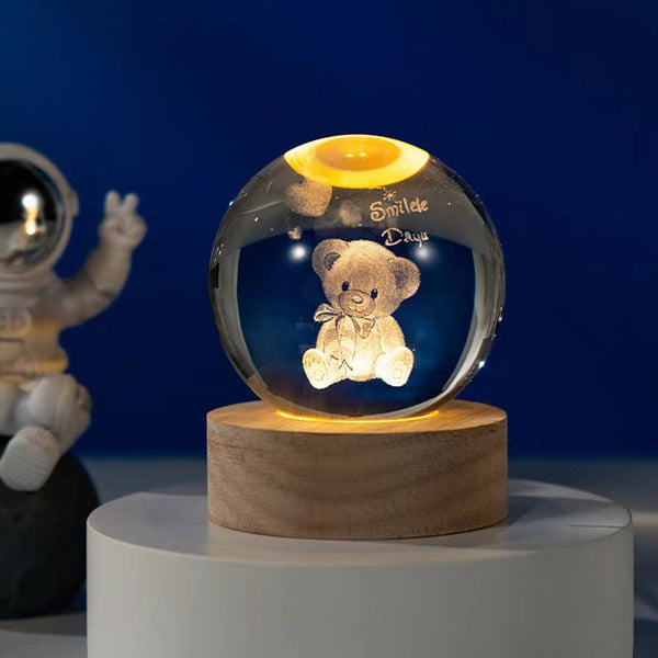Custom Crystal Cross Ball 3d Art Wooden Base Light Table Lamp