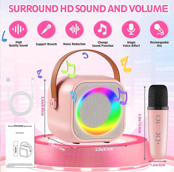 Mini Karaoke Machine for Kids, Adults, Portable Bluetooth Speaker with 1 Wireless Microphone