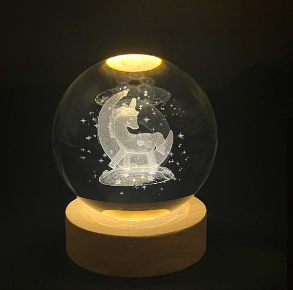 Crystal Cross Ball 3d Art Wooden Base Light Table Lamp