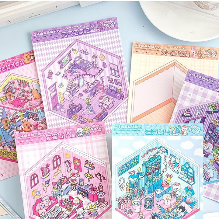 Mini 3D Material House Stickers Book 16pc Miniature Scenes Collection ...