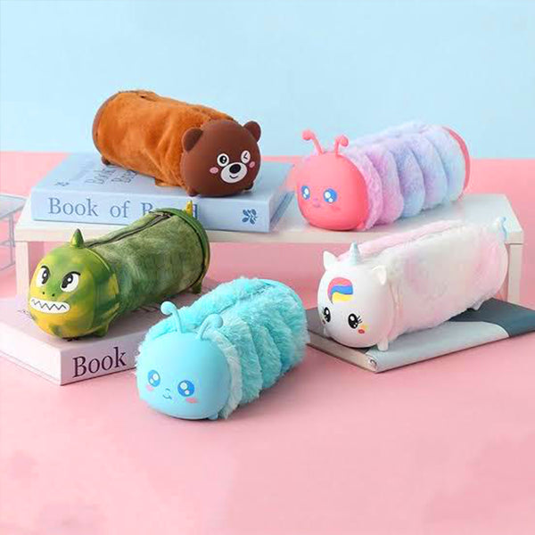 Silicone cute caterpillar pencil case plush soft decompression student school supplies